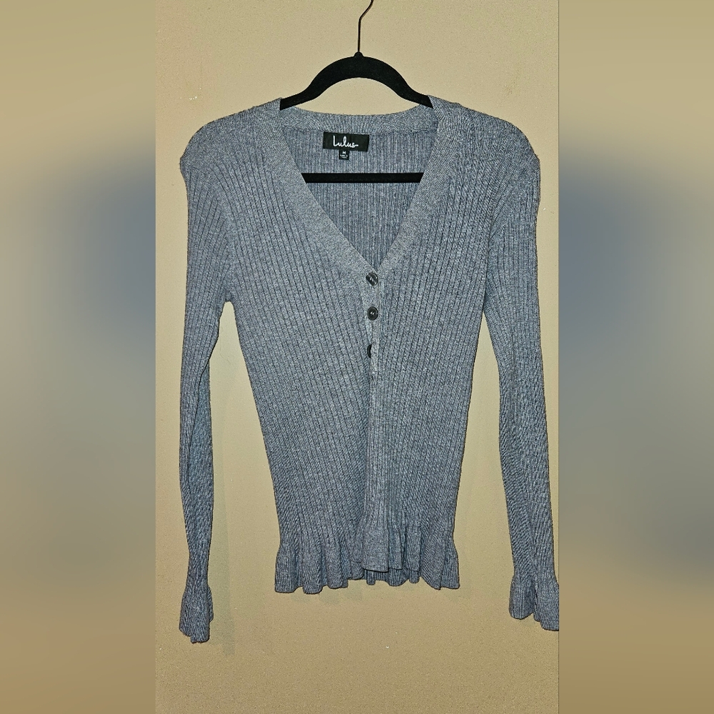 Lulu's Charcoal Ribbed Knit Sweater